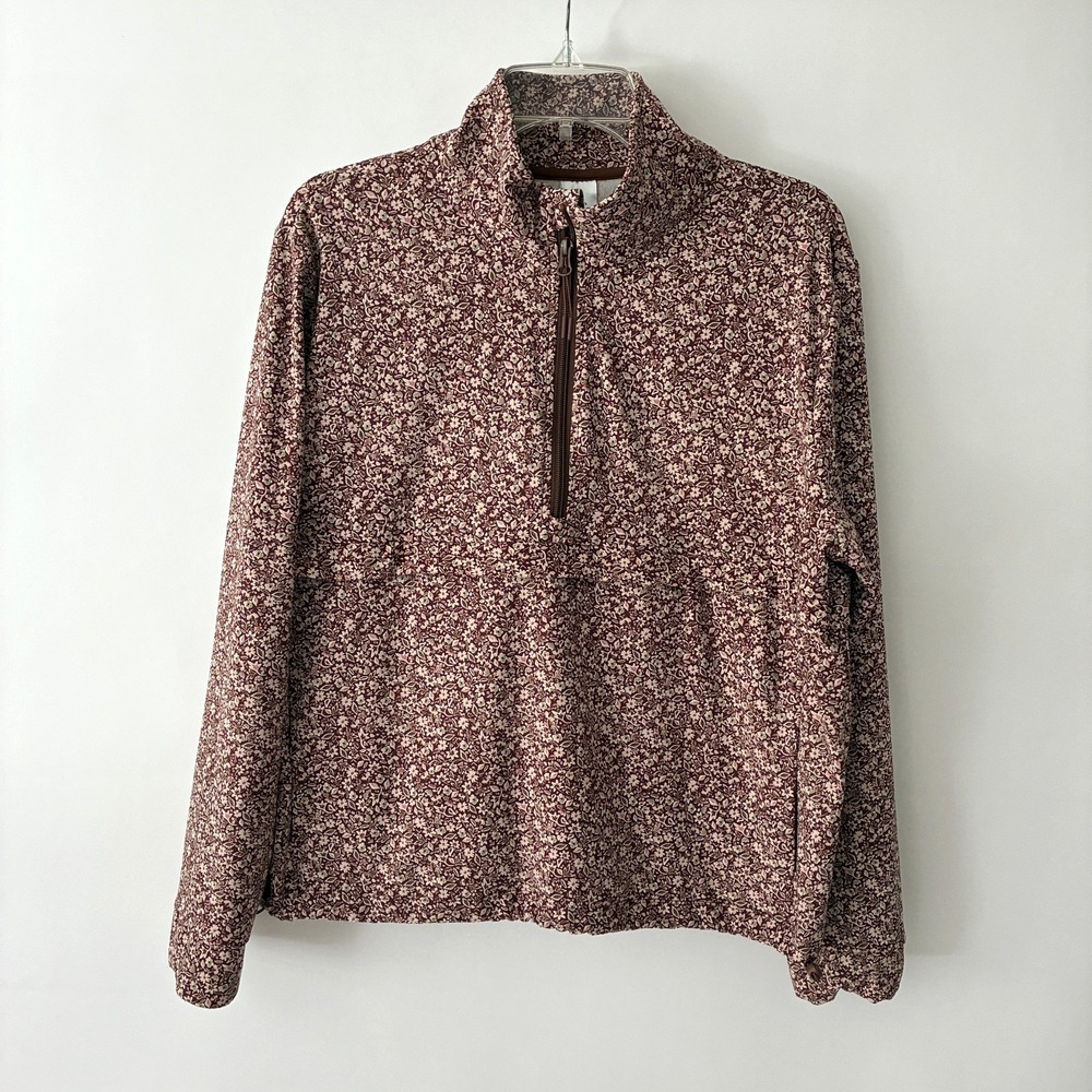 Member's Mark Women's Medium Travel Pullover Brown Pink Floral Athleisure Casual